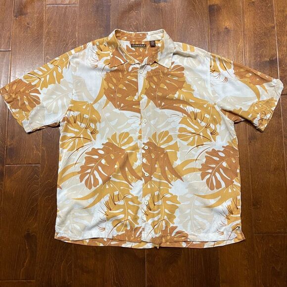 Cubavera Casual Summer Viscose White Orange Tan Button Front Shirt Men's XXL - Picture 3 of 8